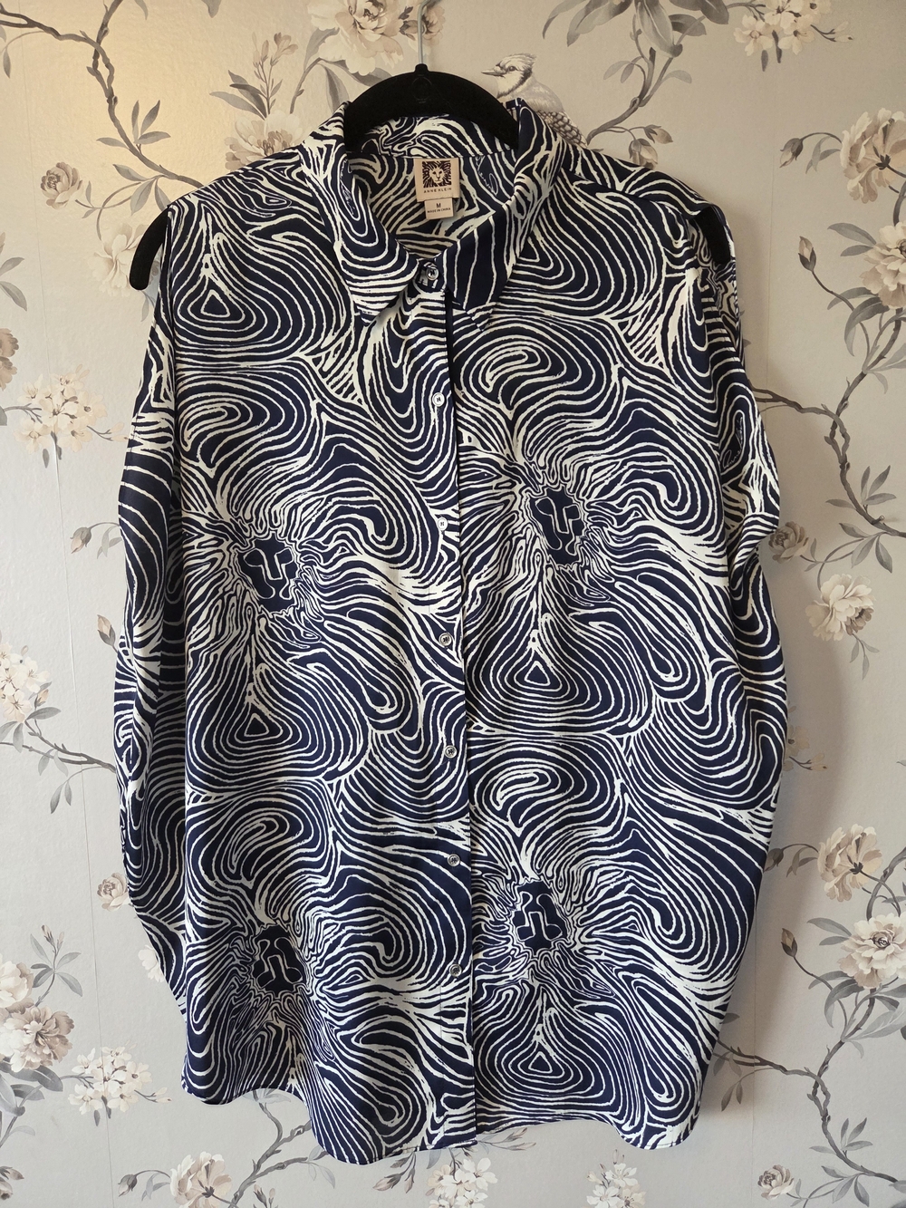 Anne Klein Navy & White Abstract Swirl Button-Down Shirt